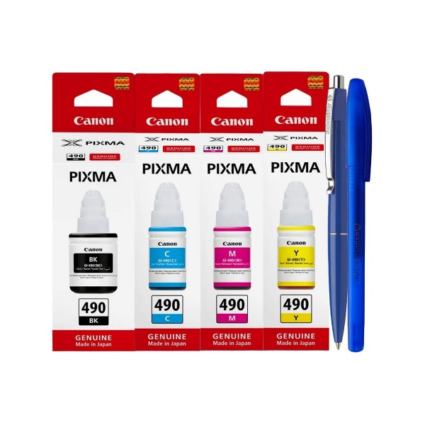 Set Cartuse Cerneala Original Canon 1xGI-490B Negru, 1xGI-490C Cyan, 1xGI-490M Magenta, 1xGI-490Y Galben, 345 ml, Pix Schneider si Pix Radius