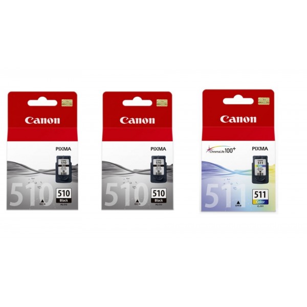 Pachet Cartuse Cerneala Original Canon 2x PG-510B Negru, 1x CL-511 Color, 27 ml si pix Schneider