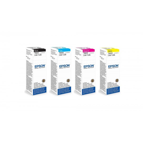 Pachet flacon refill cerneala C13T66414A (T6641) negru C13T66424A (T6642) cyan C13T66434A (T6643) magenta C13T66444A (T6644) galben Epson original 23500 pagini