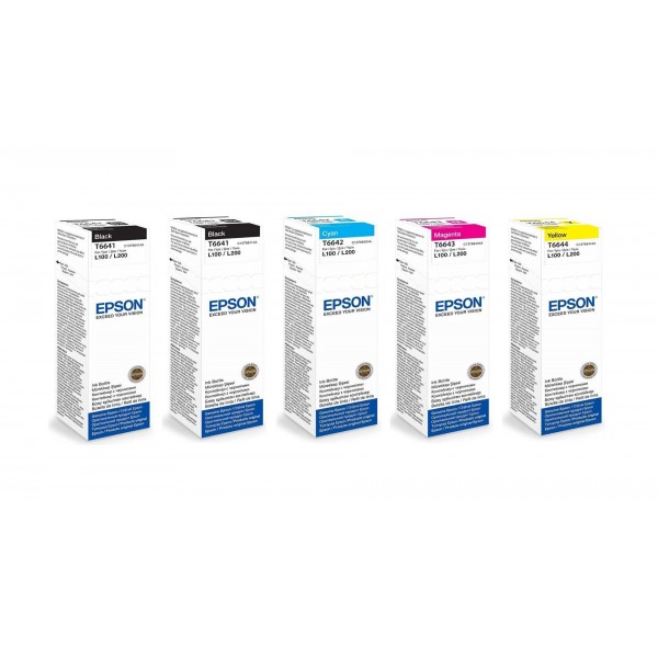 Pachet flacon refill cerneala C13T66414A (T6641) negru x2 C13T66424A (T6642) cyan C13T66434A (T6643) magenta C13T66444A (T6644) galben Epson original 27500 pagini