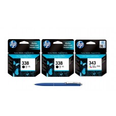 Pachet MAG4U Cartuse Cerneala Originale 2 bucati C8765EE (338) Black si 1 bucata C8766EE (343) si Pix Schneider