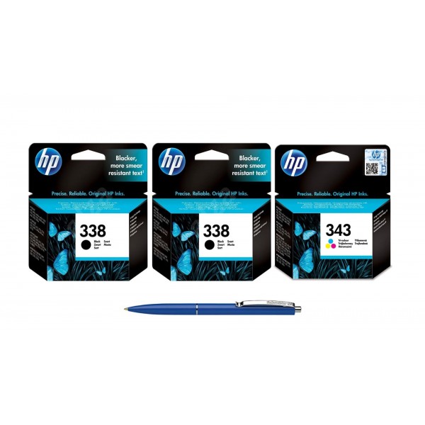 Pachet MAG4U Cartuse Cerneala Originale 2 bucati C8765EE (338) Black si 1 bucata C8766EE (343) si Pix Schneider