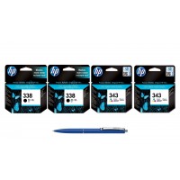 Pachet MAG4U Cartuse Cerneala Originale 2 bucati C8765EE (338) Black si 2 bucati C8766EE (343) si Pix Schneider