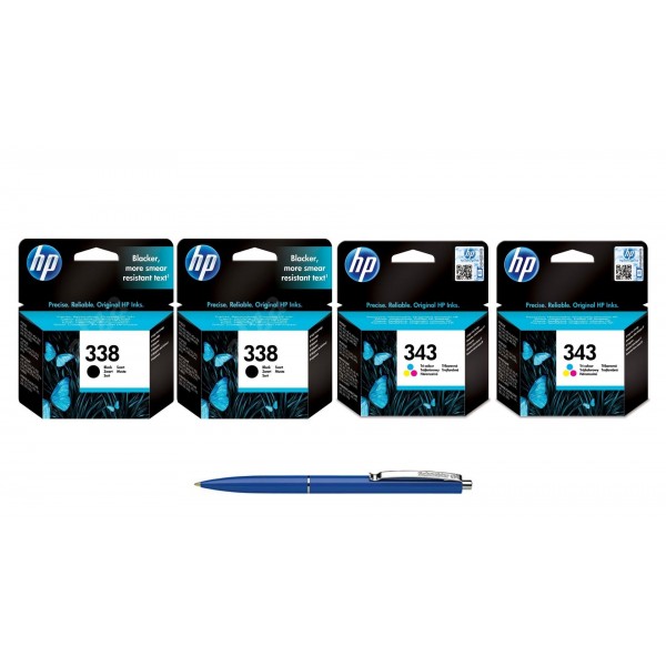 Pachet MAG4U Cartuse Cerneala Originale 2 bucati C8765EE (338) Black si 2 bucati C8766EE (343) si Pix Schneider