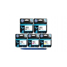 Set 5 Cartuse Originale HP 953 (2x Negru, Color) + Pix Schneider
