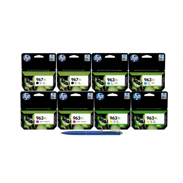 Pachet MAG4U Cartuse Cerneala Originale 2X 3JA31AE (967XL) Black, 2X 3JA27AE (963XL) Cyan, 2X 3JA28AE (963XL) Magenta, 3JA29AE (963XL) Yellow si Pix Schneider