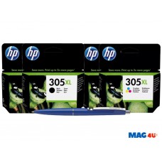 Set Cartus cerneala Original HP305XL, 2x3YM62AE Negru, 2x3YM63AE Color, 880pagini si Pix Schneider