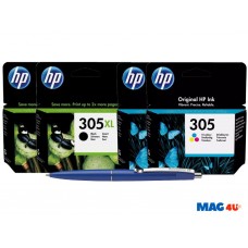 Set Cartus cerneala Original HP305XL /305, 2x3YM62AE Negru, 2x3YM60AE Color, 680pagini si Pix Schneider