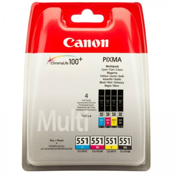 Pachet Cartuse Cerneala Original Canon CLI-551B+C+M+Y Multipack 28 ml si pix Schneider