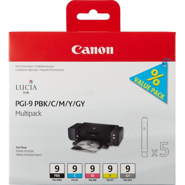 Pachet Cartuse Cerneala Original Canon PGI-9PB+C+M+Y+GY Multipack si pix Schneider