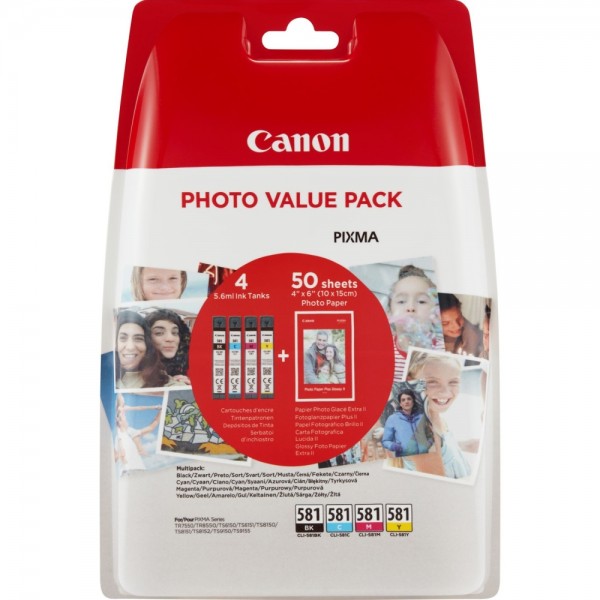 Pachet Cartuse Cerneala Original Canon CLI-581B+C+M+Y Multipack si pix Schneider