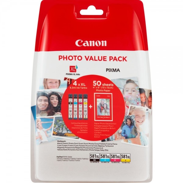 Pachet Cartuse Cerneala Original Canon CLI-581XLB+C+M+Y Multipack si pix Schneider