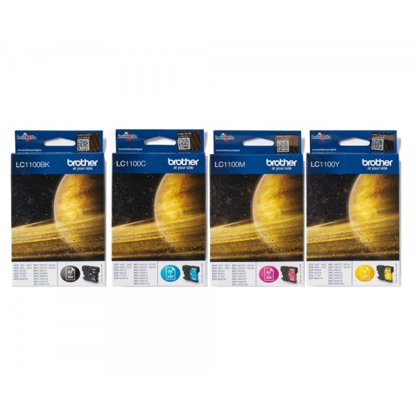 Set Cartus cerneala Brother Original LC1100BK Negru LC1100C Cyan LC1100M Magenta LC1100Y Galben 1425 pagini si pix Schneider