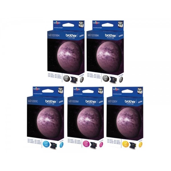 Set Cartus cerneala Brother Original 2xLC1220BK Negru LC1220C Cyan LC1220M Magenta LC1220Y Galben 1500 pagini si pix Schneider