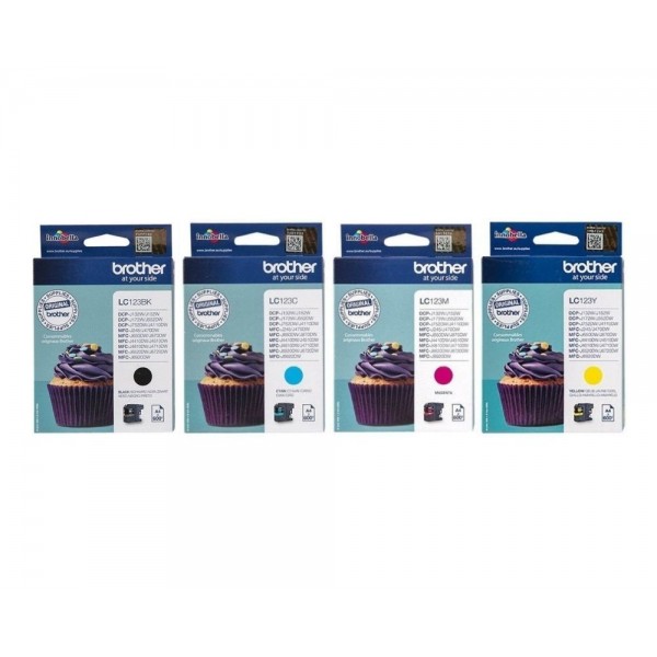 Set Cartus cerneala Brother Original LC123BK Negru LC123C Cyan LC123M Magenta LC123Y Galben 2400 pagini si pix Schneider