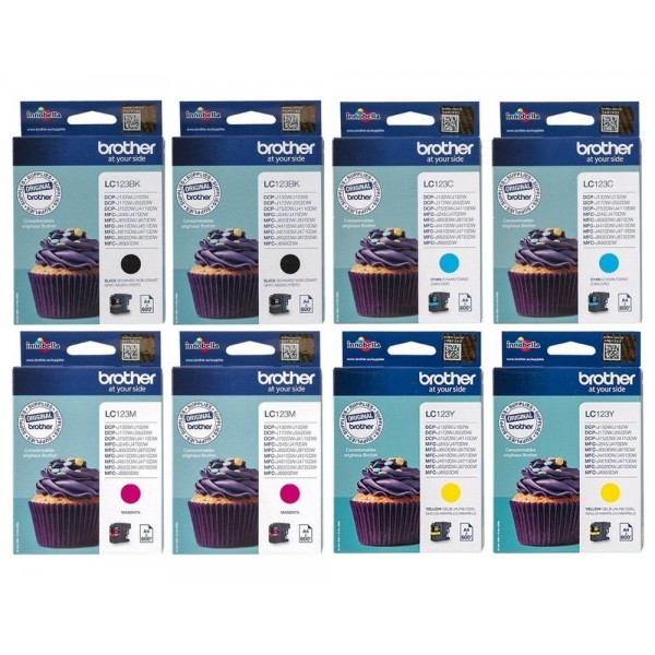 Set Cartus cerneala Brother Original 2x LC123BK Negru 2x LC123C Cyan 2x LC123M Magenta 2x LC123Y Galben 4800 pagini si pix Schneider