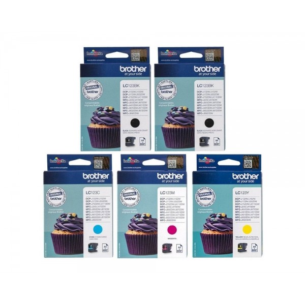 Set Cartus cerneala Brother Original 2xLC123BK Negru LC123C Cyan LC123M Magenta LC123Y Galben 3000 pagini si pix Schneider