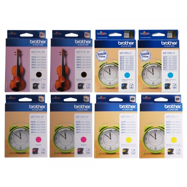 Set Cartus cerneala Brother Original 2x LC127XLBK Negru 2x LC125XLC Cyan 2x LC125XLM Magenta 2x LC125XLY Galben 9600 pagini si pix Schneider