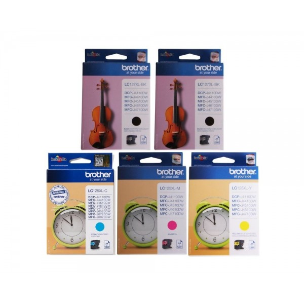 Set Cartus cerneala Brother Original 2xLC127XLBK Negru LC125XLC Cyan LC125XLM Magenta LC125XLY Galben 6000 pagini si pix Schneider