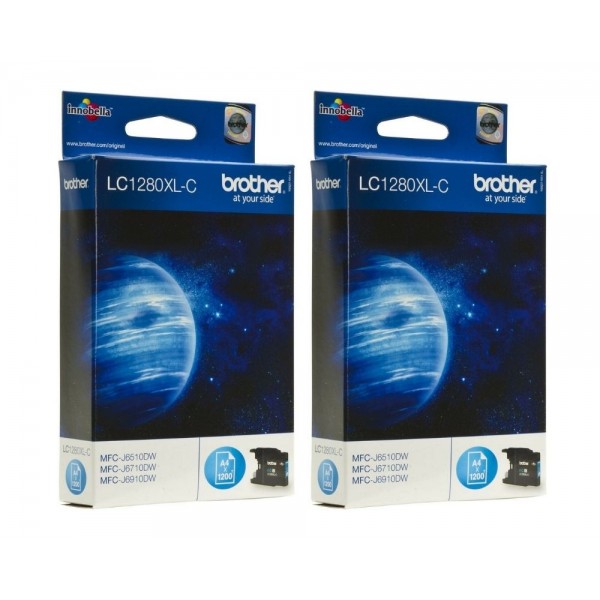 Set Cartus cerneala Brother Original 2x LC1280XLC Cyan 2400 pagini si pix Schneider