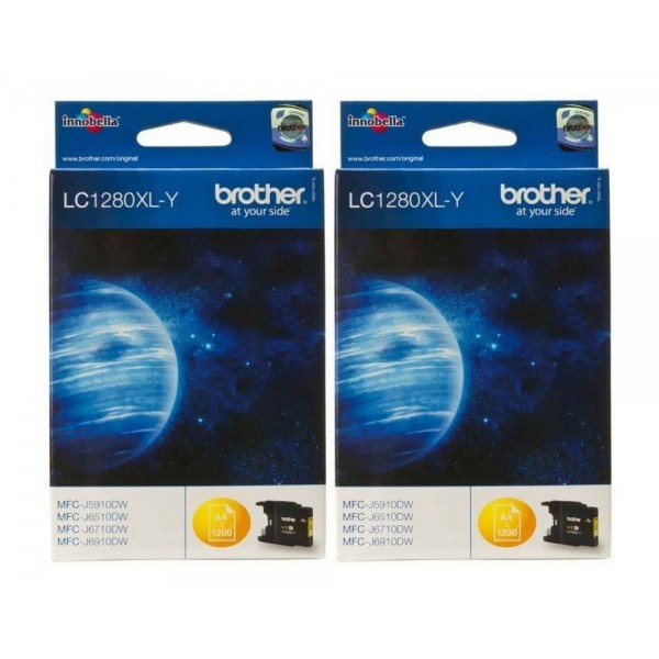 Set Cartus cerneala Brother Original 2x LC1280XLY Galben 2400 pagini si pix Schneider