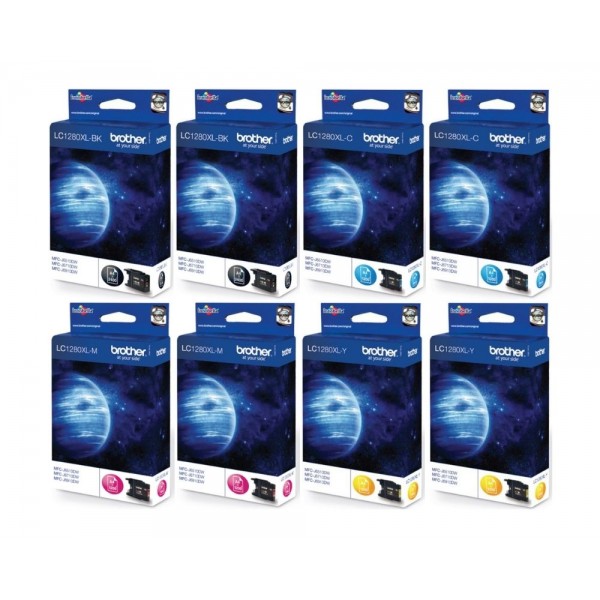 Set Cartus cerneala Brother Original 2x LC1280XLBK Negru 2x LC1280XLC Cyan 2x LC1280XLM Magenta 2x LC1280XLY Galben 12000 pagini si pix Schneider