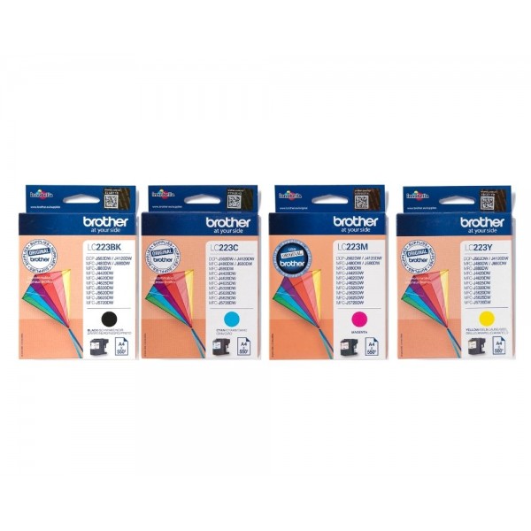 Set Cartus cerneala Brother Original LC223BK Negru LC223C Cyan LC223M Magenta LC223Y Galben 2200 pagini si pix Schneider