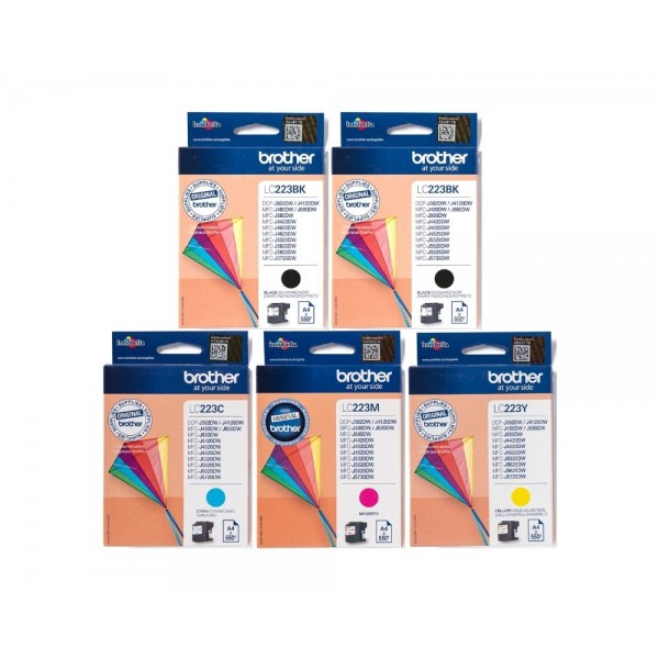Set Cartus cerneala Brother Original 2xLC223BK Negru LC223C Cyan LC223M Magenta LC223Y Galben 2750 pagini si pix Schneider