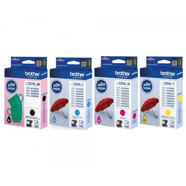 Set Cartus cerneala Brother Original LC227XLBK Negru LC225XLC Cyan LC225XLM Magenta LC225XLY Galben 4800 pagini si pix Schneider