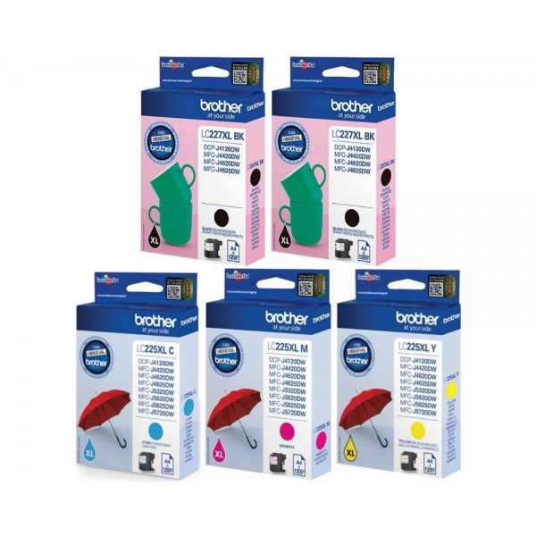 Set Cartus cerneala Brother Original 2xLC227XLBK Negru LC225XLC Cyan LC225XLM Magenta LC225XLY Galben 6000 pagini si pix Schneider