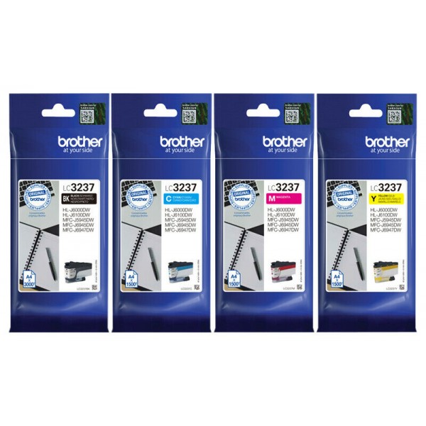Set Cartus cerneala Brother Original LC3237BK Negru LC3237C Cyan LC3237M Magenta LC3237Y Galben 7500 pagini si pix Schneider
