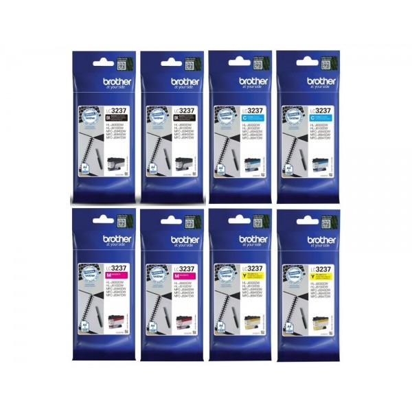 Set Cartus cerneala Brother Original 2x LC3237BK Negru 2x LC3237C Cyan 2x LC3237M Magenta 2x LC3237Y Galben 15000 pagini si pix Schneider