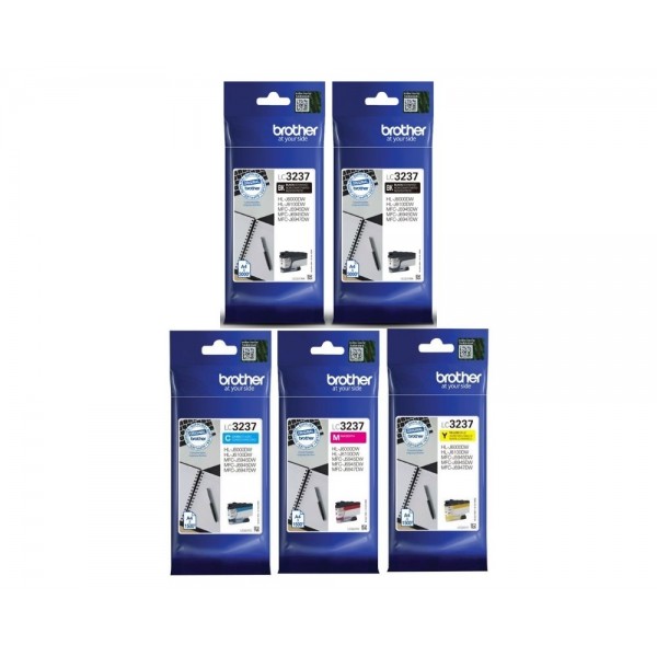 Set Cartus cerneala Brother Original 2xLC3237BK Negru LC3237C Cyan LC3237M Magenta LC3237Y Galben 10500 pagini si pix Schneider