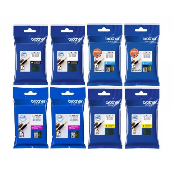Set Cartus cerneala Brother Original 2x LC3617BK Negru 2x LC3617C Cyan 2x LC3617M Magenta 2x LC3617Y Galben 4400 pagini si pix Schneider