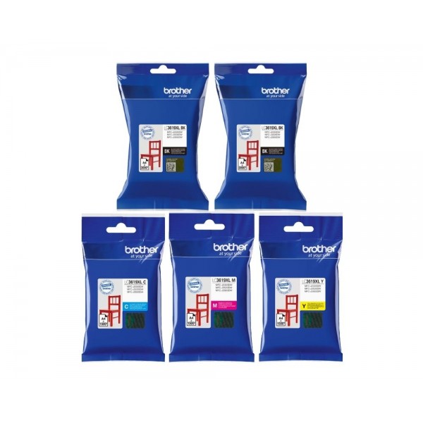Set Cartus cerneala Brother Original 2xLC3619XLBK Negru LC3619XLC Cyan LC3619XLM Magenta LC3619XLY Galben 10500 pagini si pix Schneider