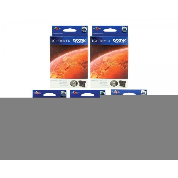 Set Cartus cerneala Brother Original 2xLC1100HYBK Negru LC1100C Cyan LC1100M Magenta LC1100Y Galben 2775 pagini si pix Schneider