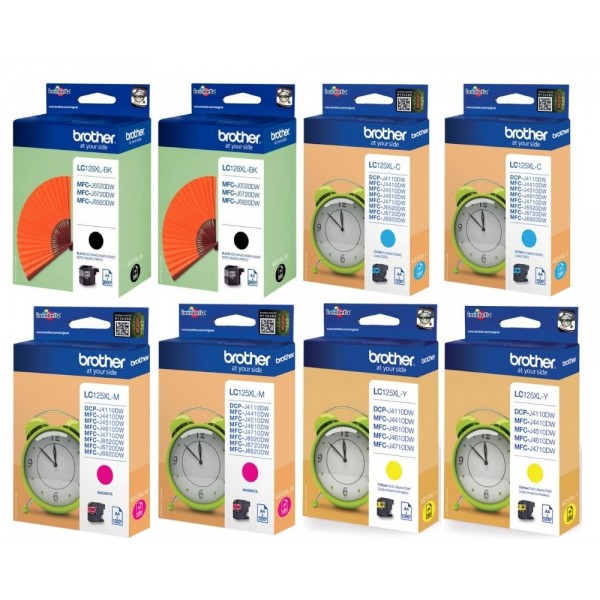 Set Cartus cerneala Brother Original 2x LC129XLBK Negru 2x LC125XLC Cyan 2x LC125XLM Magenta 2x LC125XLY Galben 55200 pagini si pix Schneider