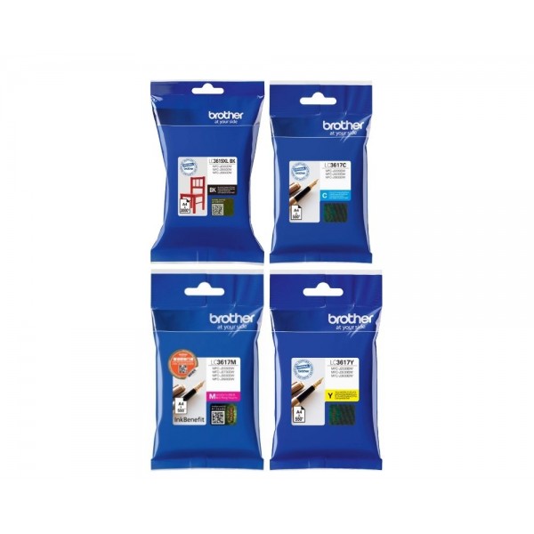 Set Cartus cerneala Brother original LC3619XLBK Negru LC3617C Cyan LC3617M Magenta LC3617Y Galben 4650 pagini si pix Schneider