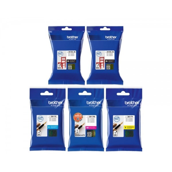 Set Cartus cerneala Brother Original 2xLC3619XLBK Negru LC3617C Cyan LC3617M Magenta LC3617Y Galben 7650 pagini si pix Schneider