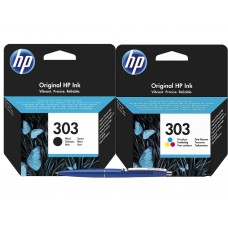 Set Cartus cerneala Original HP303, 1xT6N02AE Negru, 1xT6N01AE Color, 8ml si Pix Schneider