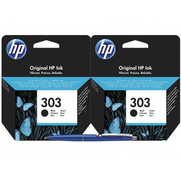 Set Cartus cerneala Original HP303, 2xT6N02AE Negru, 8ml si Pix Schneider