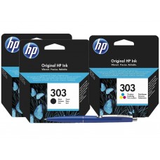 Set Cartus cerneala Original HP303, 2xT6N02AE Negru, 1xT6N01AE Color, 12ml si Pix Schneider