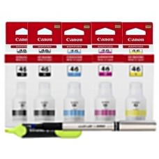 Set Flacon Cerneala Original Canon 2xGI-46 Negru, 1xGI-46 Cyan, 1xGI-46 Magenta, 1xGI-46 Galben, 54000 pagini + Roller DeLuxe si Textmarker Schneider