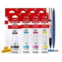 Pachet Flacon cerneala Original Canon 2x GI-41B Negru, 2x GI-41C Cyan, 2x GI-41M Magenta, 2x GI-41Y Galben, 58200 pagini + Roller DeLux si Pix Schneider