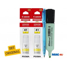 Pachet Flacon cerneala Original Canon 2x GI-41Y Galben 15400 pagini + Pix cu mecanism si Textmarker OfficeCover
