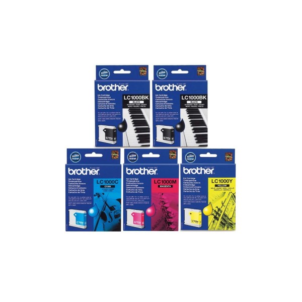 Set Cartuse Cerneala Brother Original 2x LC1000BK Negru, 1x LC1000C Cyan, 1x LC1000M Magenta, 1x LC1000Y Galben, 2200 Pagini si pix Schneider
