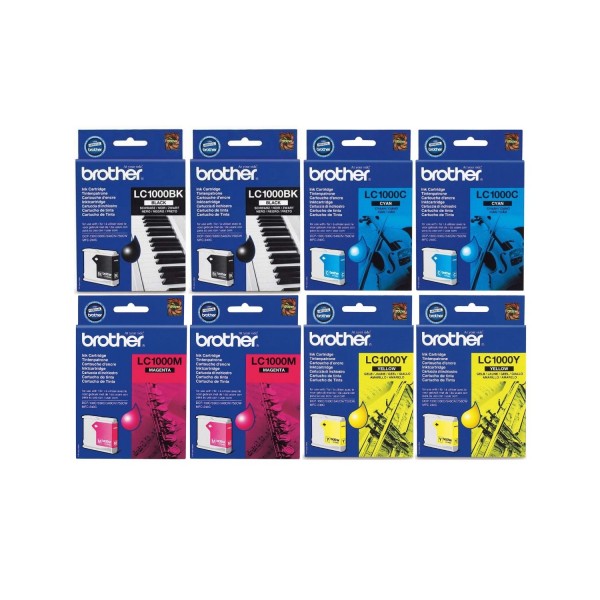 Set Cartuse Cerneala Brother Original 2x LC1000BK Negru, 2x LC1000C Cyan, 2x LC1000M Magenta, 2x LC1000Y Galben, 3400 Pagini si pix Schneider