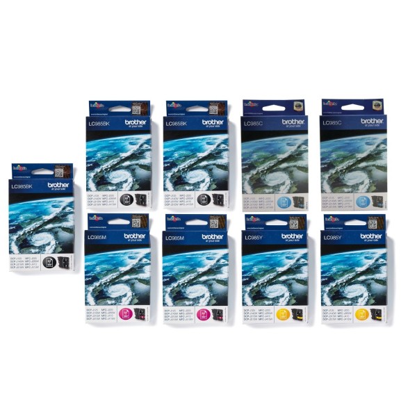 Set Cartuse Cerneala Brother Original 3x LC985BK Negru, 2x LC985C Cyan, 2x LC985M Magenta, 2x LC985Y Galben, 2460 Pagini si pix Schneider
