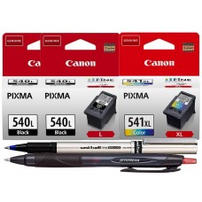 Set Cartuse Cerneala Original Canon 2xPG-540LB Negru, 1xCL-541XL Color, 37 ml, Pix Jetstream si Roller DeLuxe