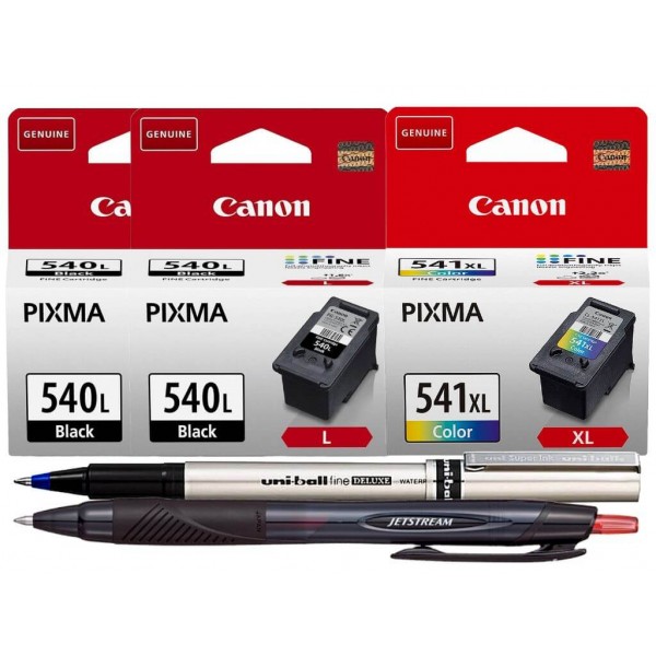Set Cartuse Cerneala Original Canon 2xPG-540LB Negru, 1xCL-541XL Color, 37 ml, Pix Jetstream si Roller DeLuxe